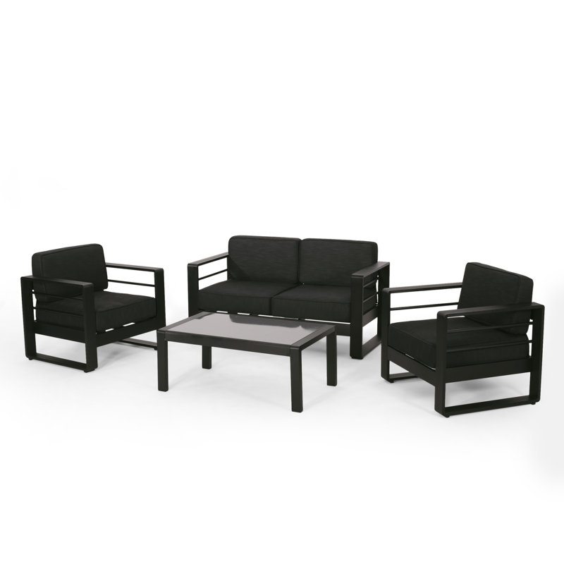 Riviera 4 - Person Patio Conversation Set with Cushions, Black