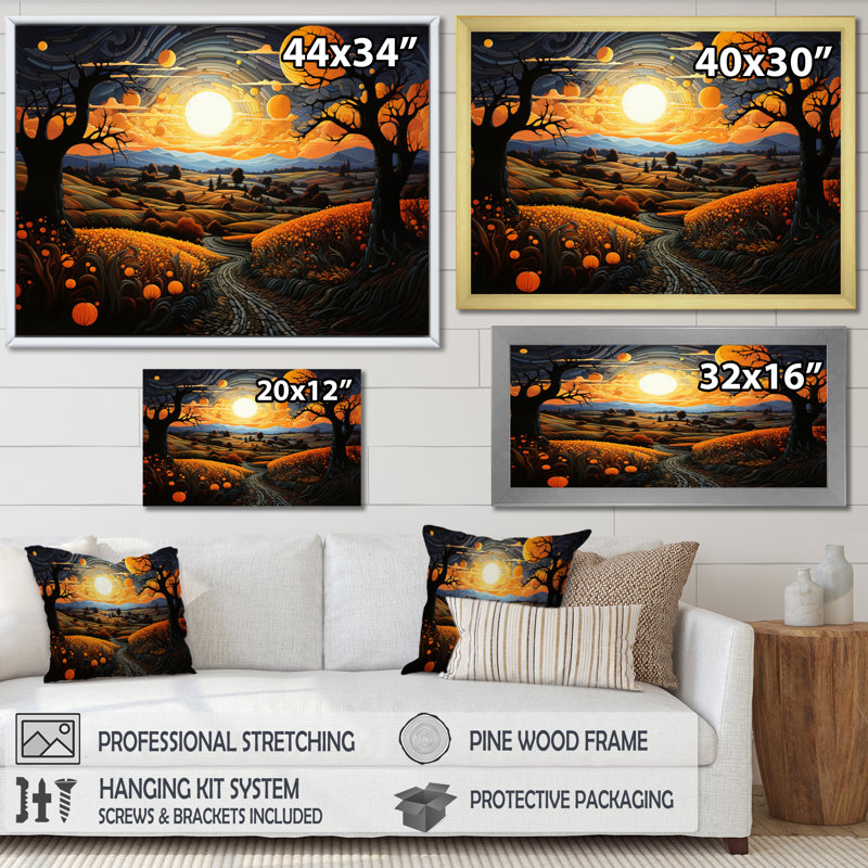 «Countryside the Pumpkin Field II», reproduction sur toile, H 24 po x l 32 po x P 1 po, Cadre naturel flottant