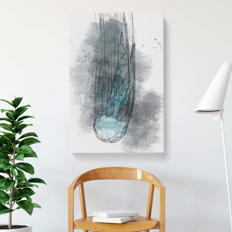 Neon Blue Jellyfish Abstract Art - Wrapped Canvas, 50cm H x 35cm W x 3cm D