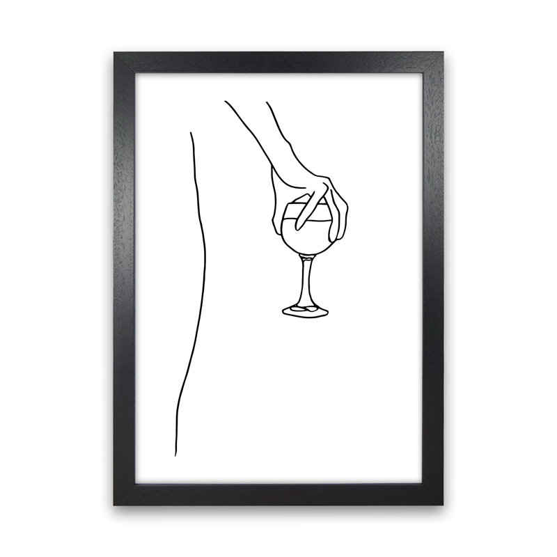 Hand Holding Wine Glass - Print, 33.7cm H x 25cm W x 3cm D, Black Frame
