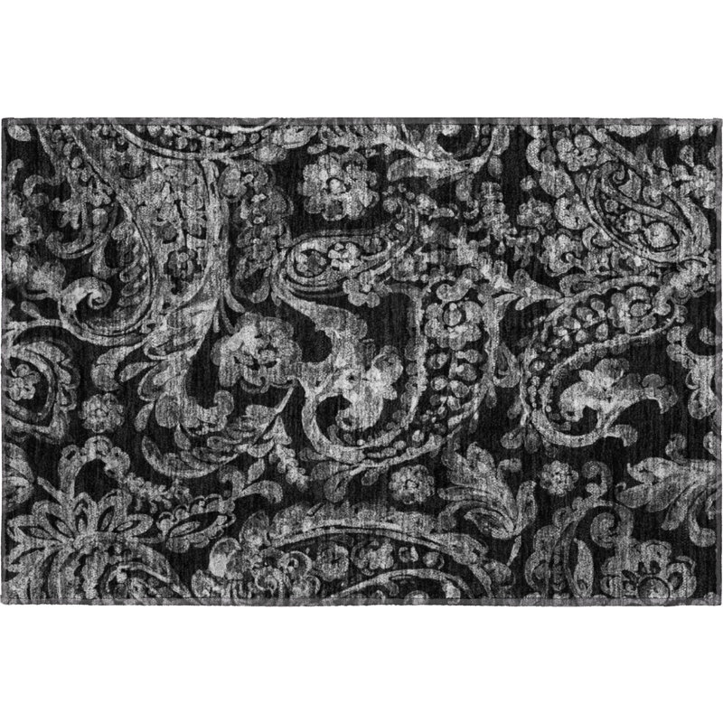 Premium Machine Washable Prisco Black Rug, Rectangle 1'8" x 2'6"