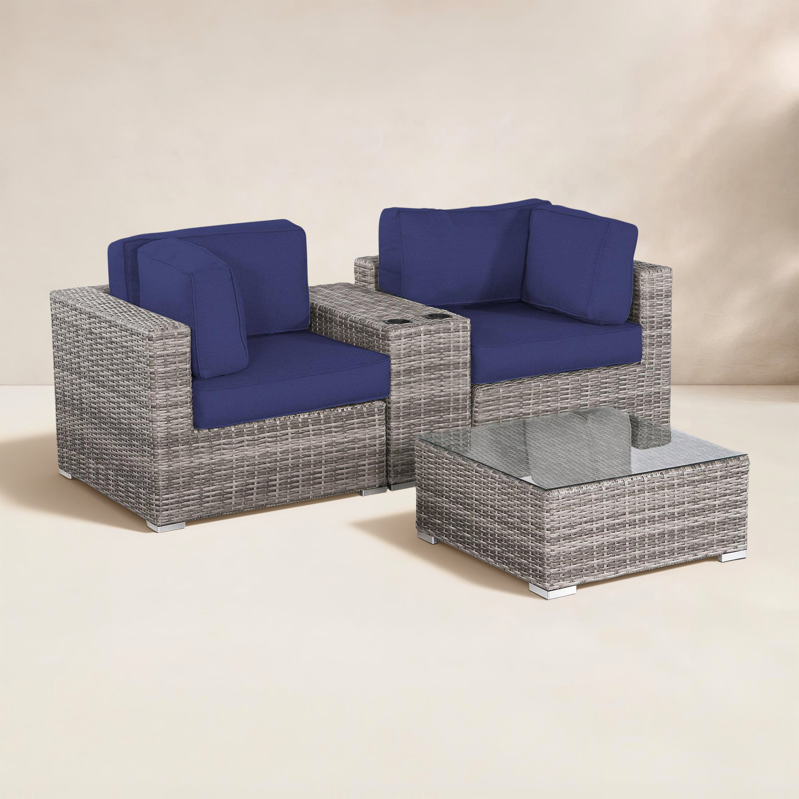 Tonioni 2-Person Sunbrella® Patio Seating Group, Sunbrella Navy Blue
