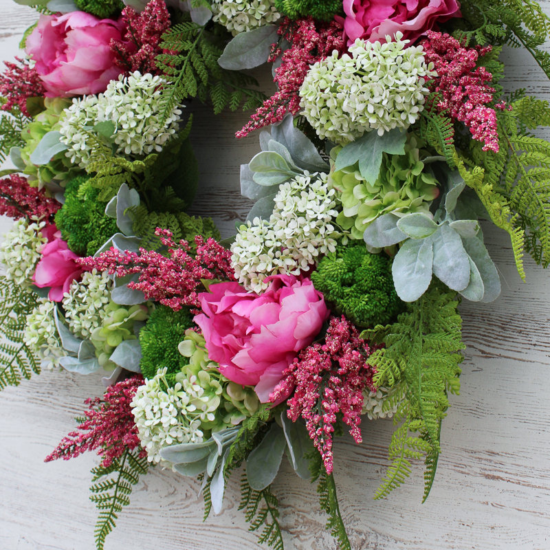 Couronne de soie pivoine hydrangée printanière, 26 po