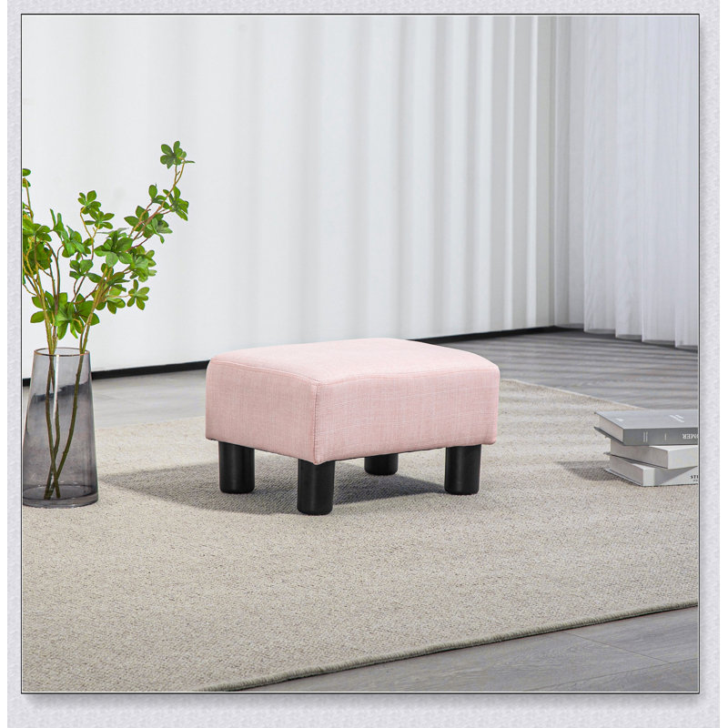 Ottoman Foot Rest, Small Foot Stool with Linen Fabric Upholstery and Plastic Legs, Cube Ottoman for Living Room, Green, Pink