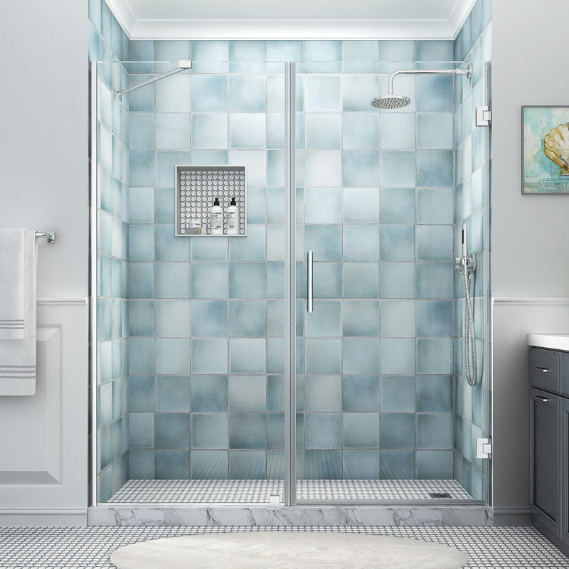 Belmore XL 75.25 - 76.25 in. x 80 in. Frameless Hinged Shower Door with Ultra-Bright Glass, Chrome, Clear Glass
