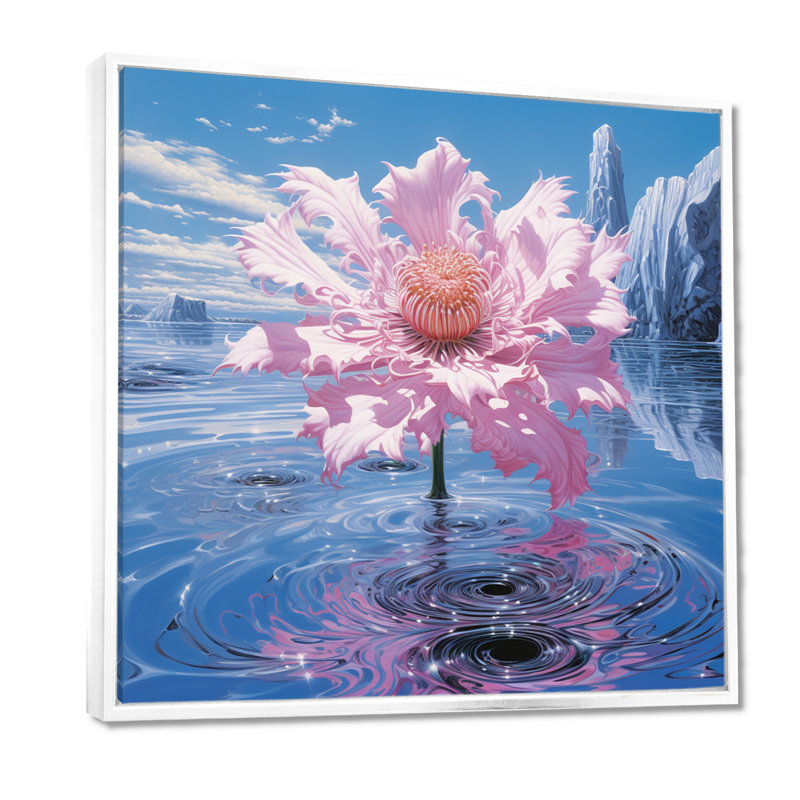 Mystérieux dahlia rose dans un lac de montagne bleu - Dahlia, décoration murale, H 30 po x l 30 po x P 1 po