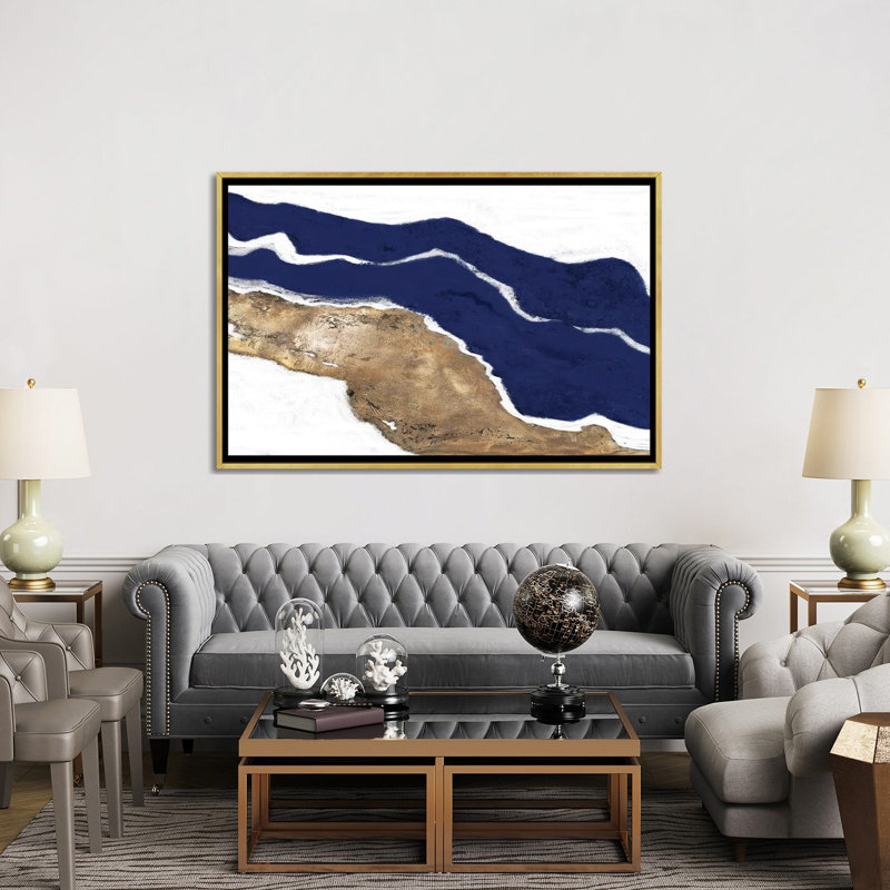 Marine et or Tierra I par Patricia Pinto-impression, Pas de tapis, H 40 po x l 60 po x 1,5 po, Toile encadrée d'or