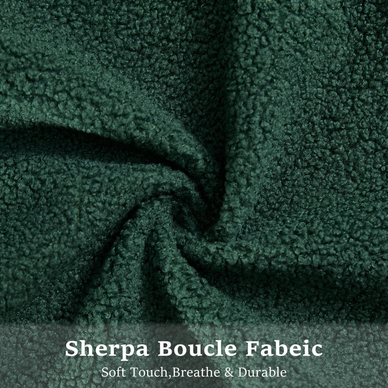  Canapé rembourré 87 po avec repose-pieds Sherpa Boucle 87 po - Ensemble de canapé moderne avec pieds en bois massif, Vert