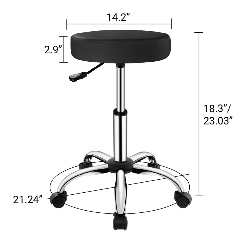 Tabouret à roulettes Mercato, Noir, Argent argent