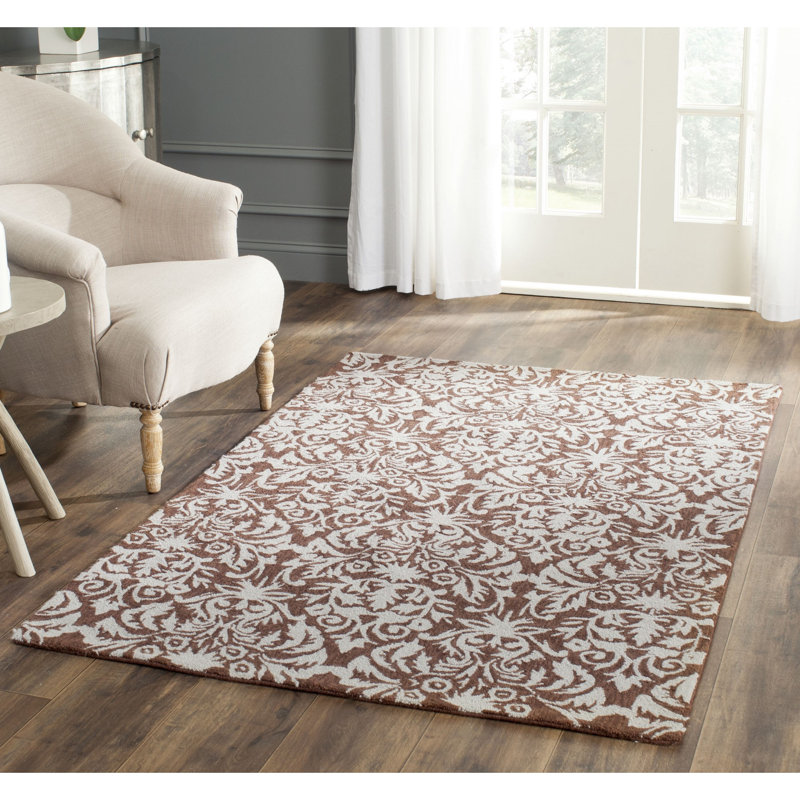 Tapis brun en laine crocheté à la main Hollander, Rectangle 9 pi x 12 pi