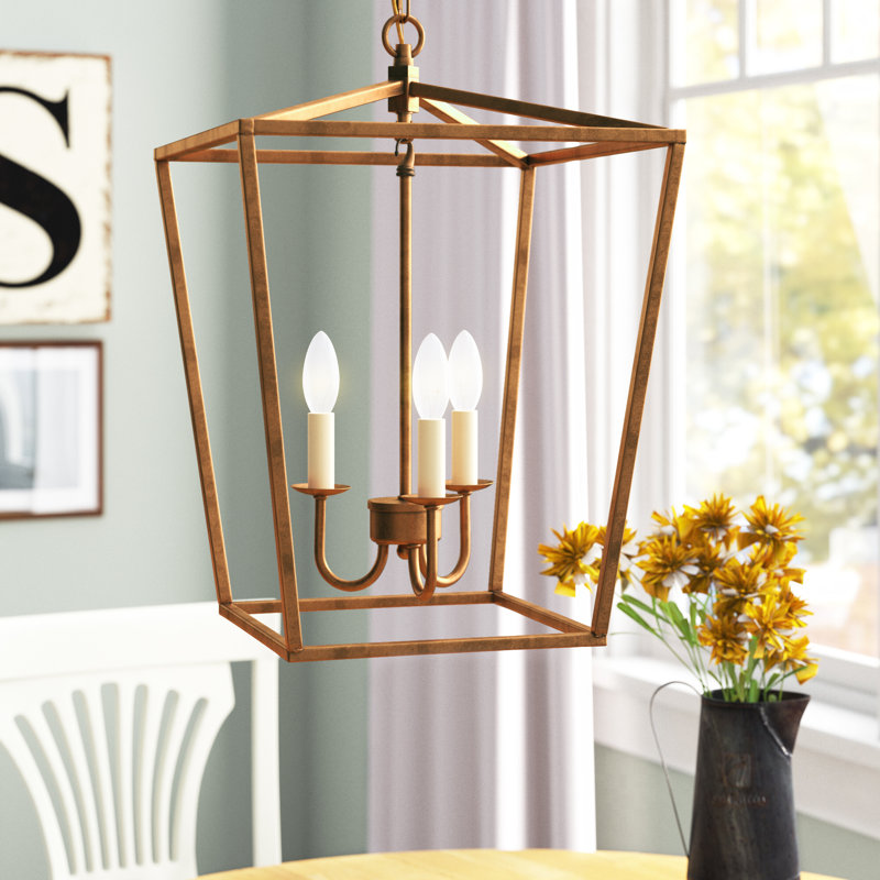 Finnick 3-Light Dimmable Metal Lantern Pendant, Vintage Gold