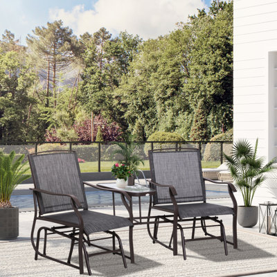 Backyard Chair Swing With Water- Sling - Grey Porch Double Glider Chairs Coffee Table, Garden Rocking Swing, Grey, Construction, Ventilating
