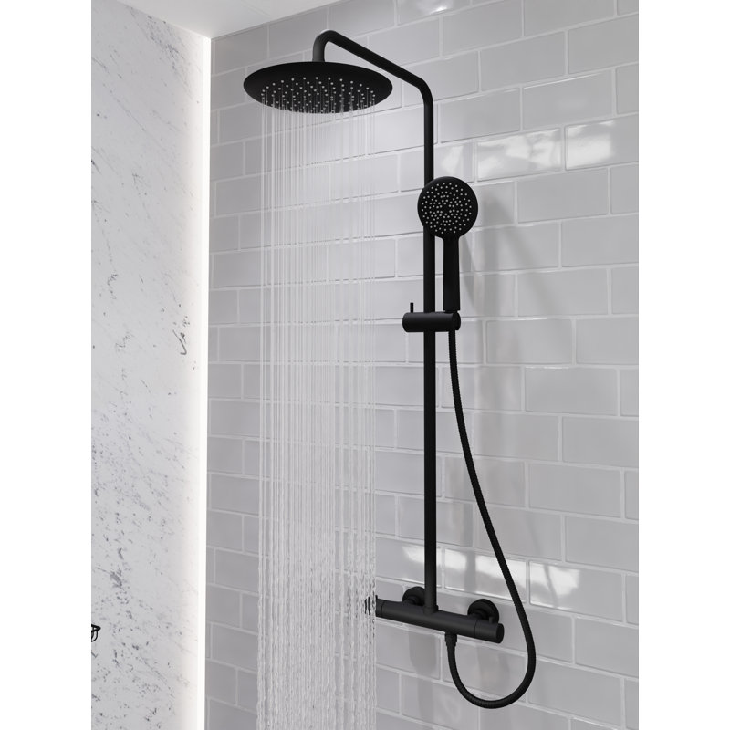 Barre de douche en acier inoxydable à forte pluie avec douchette, Noir mat