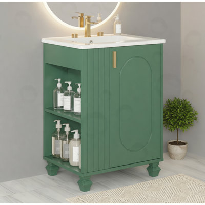 Meuble-lavabo de salle de bain avec tablette de porte, rangement latéral ouvert