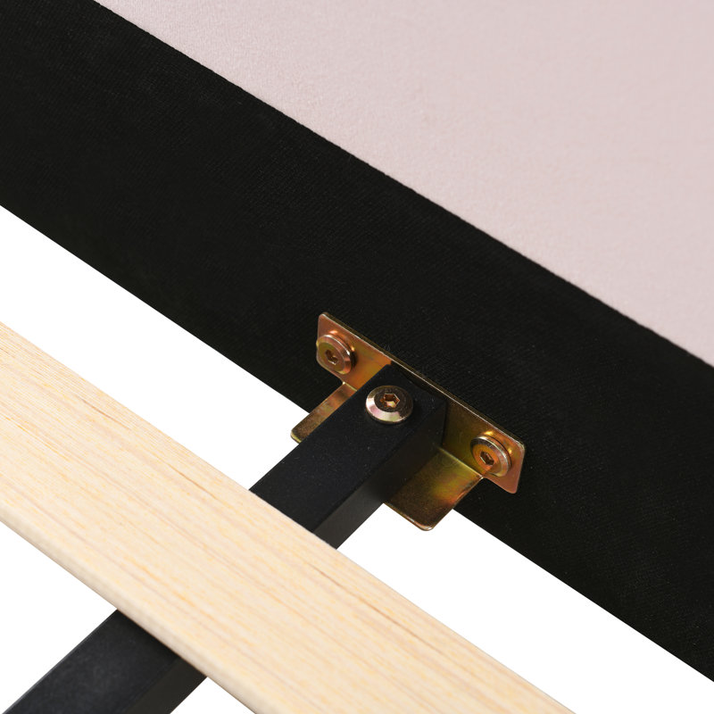 Lit plateforme tapissier en velours - Design mère et enfant avec bureau latéral, structure rembourrée profilée, Lit double