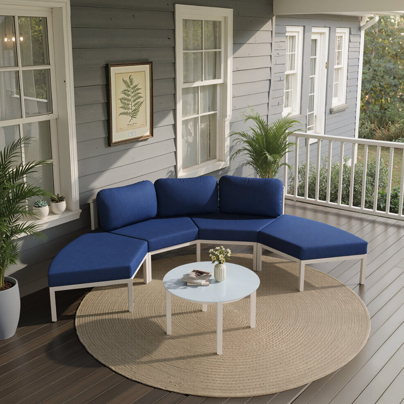 Ensemble de conversation avec canapé de patio en aluminium 5 pièces avec table, Navy Blue