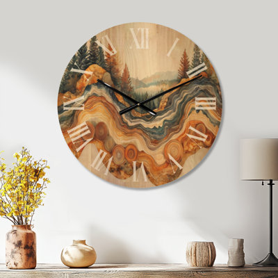 Horloge scénique - Vue de diapositive en bois d'un paysage forestier en automne I, imprimé sur bois
