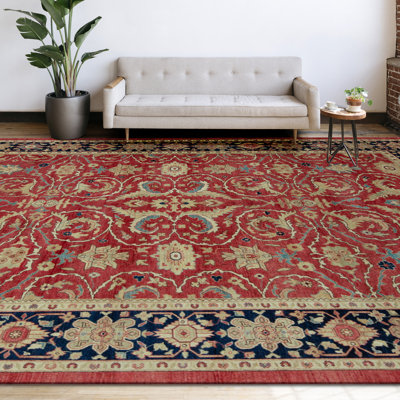 Tapis noir et rouge de haute qualité noué à la main