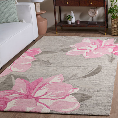 Jardin 403 Hand Tufted Wool/Cotton Floral Rug in Grey/Pink