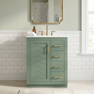 Meuble-lavabo autoportant 24 po en MDF + fer avec plateau à 3 tiroirs et portes à fermeture douce - vert