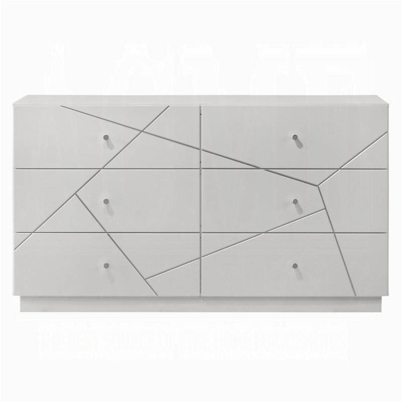 Commode à 6 tiroirs, commode de chambre à coucher avec boutons en métal
