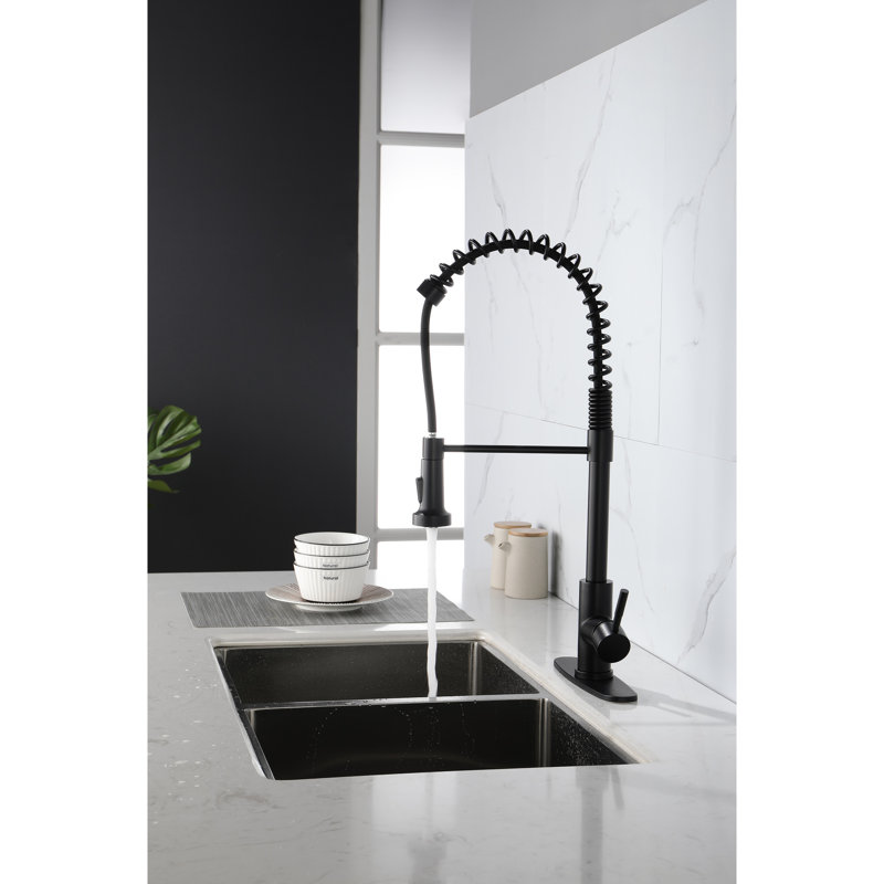 Robinet de cuisine à douchette extractible - Acier inoxydable, finition noir mat, corrosion, utilisation pratique de l'eau avec rouille, poignée simple pour le nettoyage quotidien