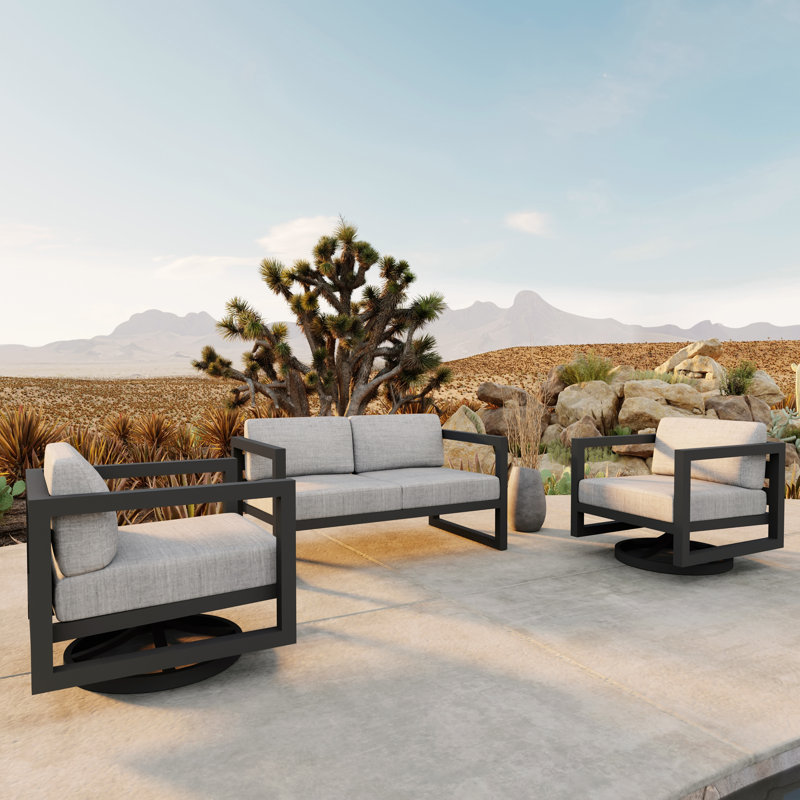 Avion 3 Piece Loveseat Set With Swivel, Cast Silver Sunbrella®, Slate