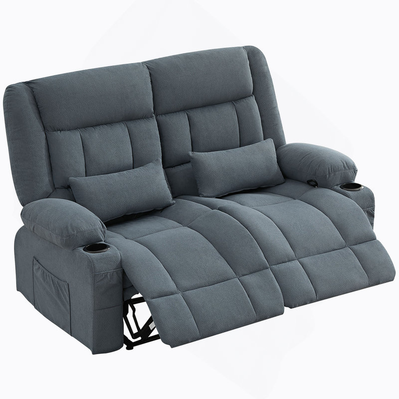 Causeuse inclinable avec porte-gobelets et poche latérale pour le salon, Blue