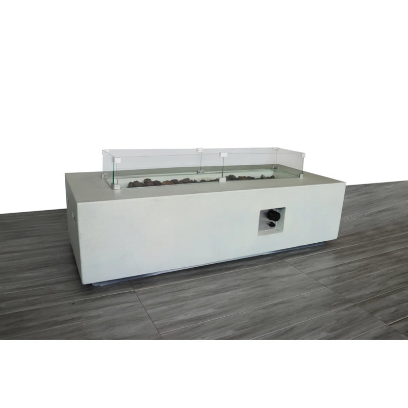 Table rectangulaire pour foyer d'extérieur au propane en béton avec renforcement en fibre