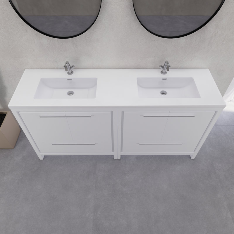 Ensemble de meuble-lavabo double 72 po Eden, Blanc lustré