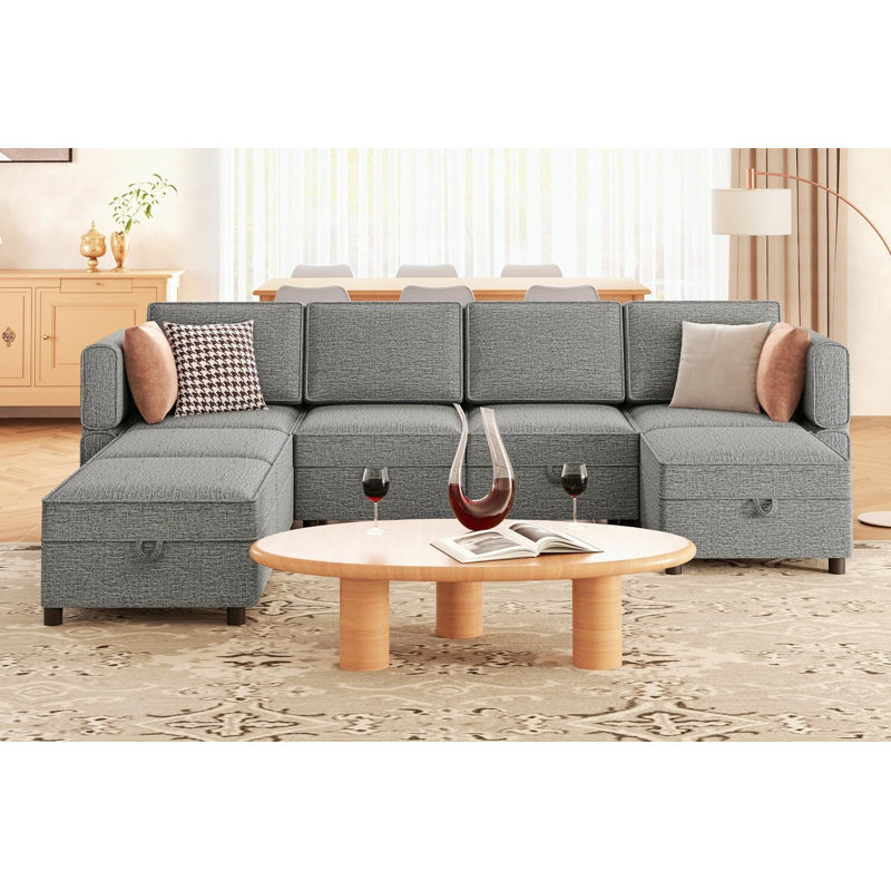 Canapé modulaire en chenille et canapé en U avec repose-pieds 7 places Chenille