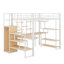 Lit mezzanine double en métal avec escalier de rangement et garde-robe, bureau intégré et tablettes de rangement-107568424