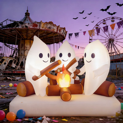 Décoration de fête d'Halloween gonflable, feu de camp fantôme de 6 pi avec lumières DEL, décoration de feu géant d'extérieur effrayant pour la fête de jardin