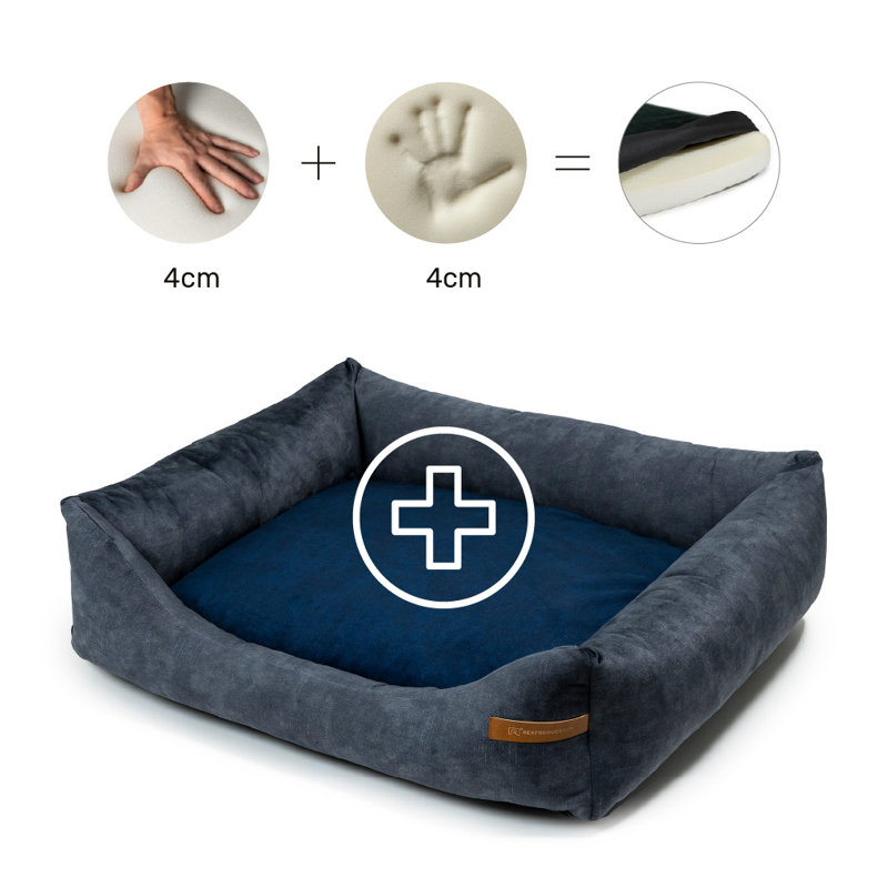 Orthopedic Memory Foam Pet Bed, 15cm H x 75cm W x 85cm D, Graphite/Dark Blue