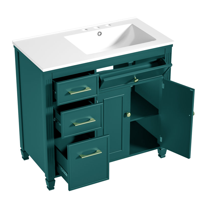36'' Single Bathroom Vanity With Ceramic Top, Green