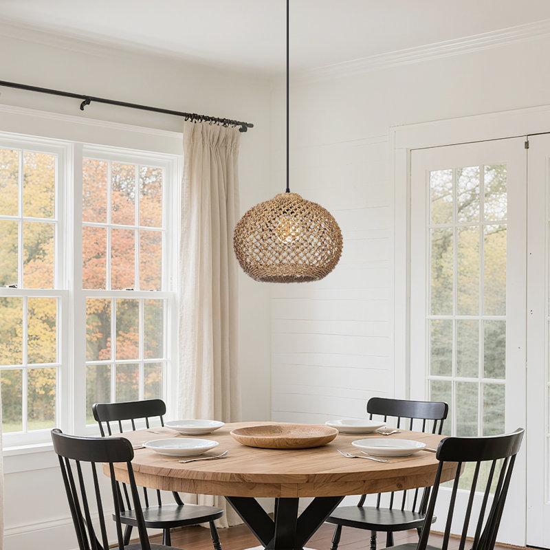 Coastal-Style Rattan Pendant Light for Dining Room, 78" H x 13.78" W x 13.78" D