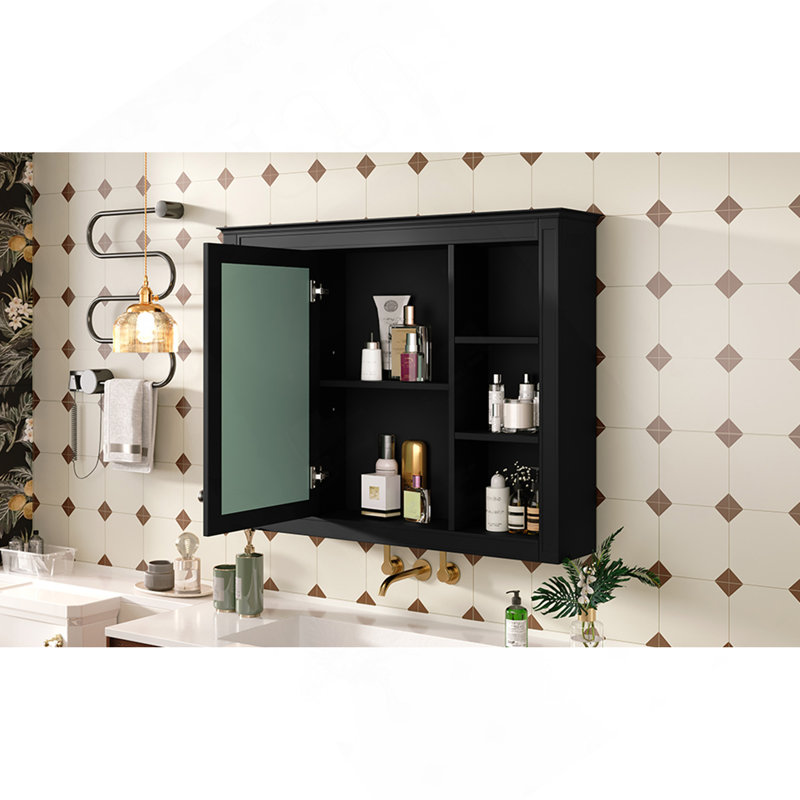 Armoire à pharmacie de 35 po x 27,5 po, armoire de rangement murale pour salle de bain, armoire de salle de bain moderne avec miroir, armoire à miroir avec 6 tablettes ouvertes (meuble-lavabo non inclus)