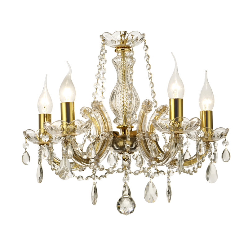 Jansen 5 - Light Candle Style Chandelier, Polished Brass
