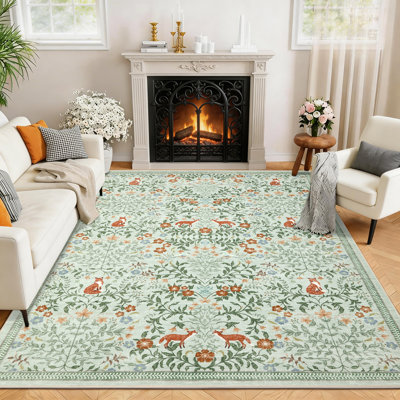 Tapis floral lavable à la machine avec envers en caoutchouc durable pour le salon