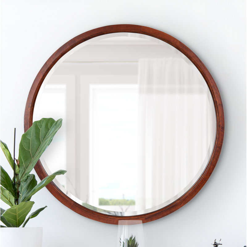 Miroir décoratif biseauté Hogan, 32 po x 32 po, Noyer brun