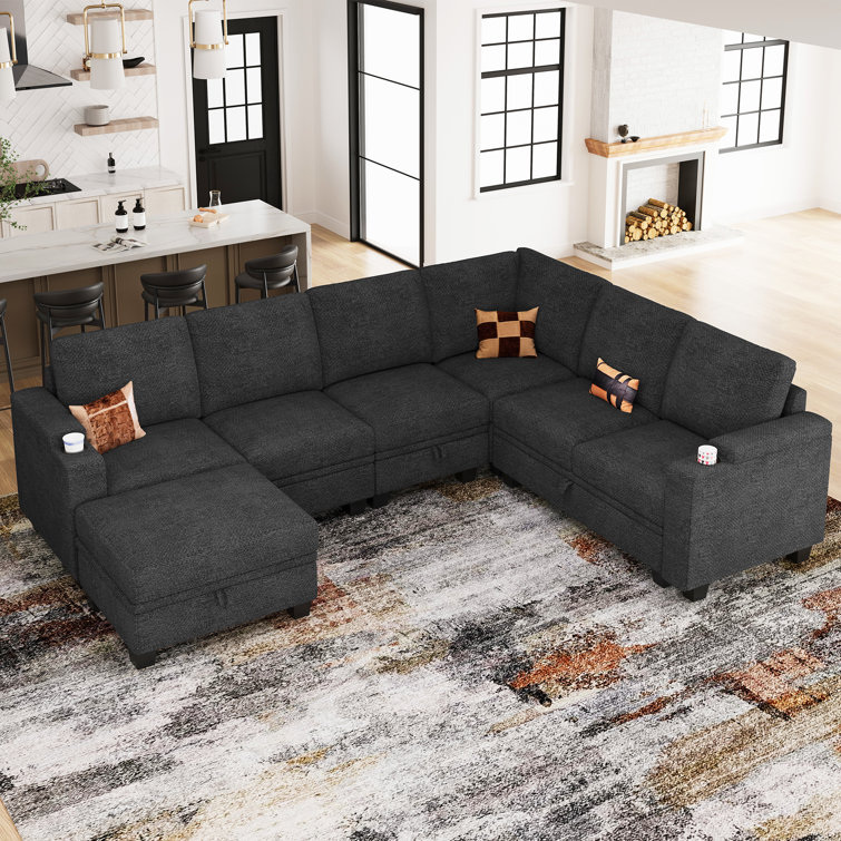 Januelle Chenille 103.8'' L-Shaped Storage Sofa Livingroom Sectional Modular Couch With Ottoman