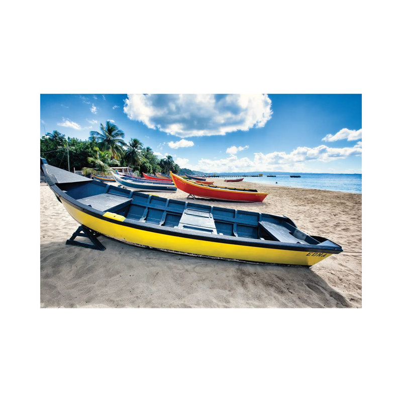 Row Of Traditional Small Fishing Boats On A Beach, Aguadilla, Puerto Rico by George Oze - Wrapped Canvas Painting