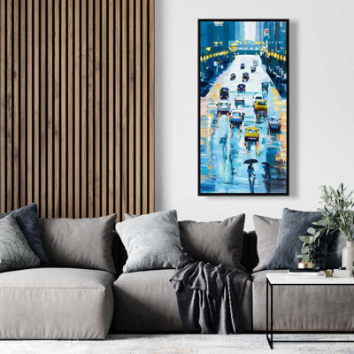 Rainy Streets of New York -  Framed Canvas Home Decor