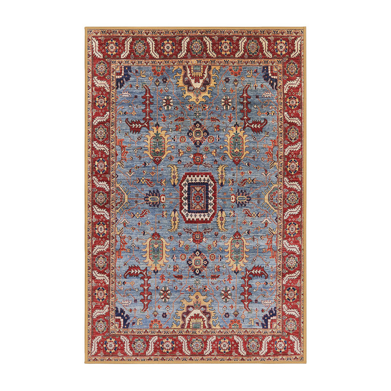 Tapis oriental rouge / bleu Rider, Rectangle 5 pi x 7 pi