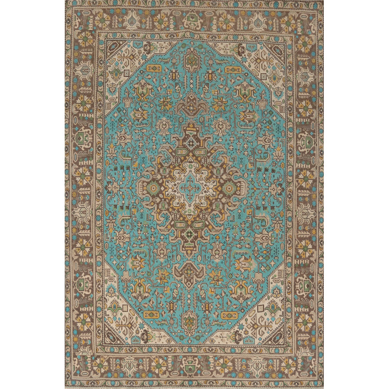 Tapis géométrique bleu traditionnel 6 x 9
