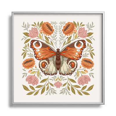 «Morris Inspired Butterfly», peinture sur verre encadrée