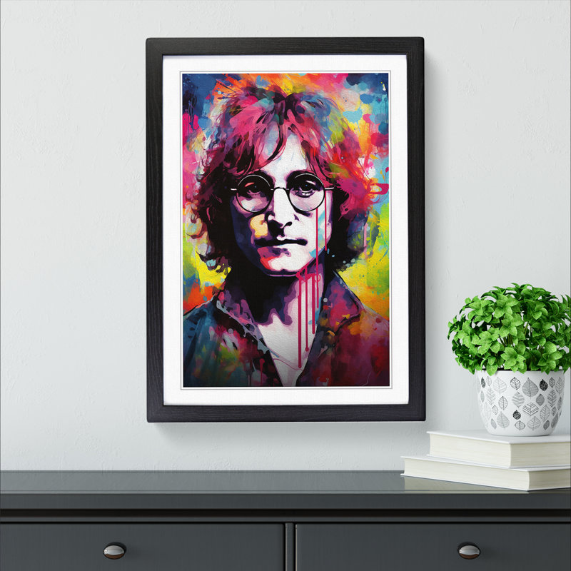 John Lennon Abstract - Single Picture Frame Print on Wood, Black Framed, 46cm H x 34cm W x 2cm D