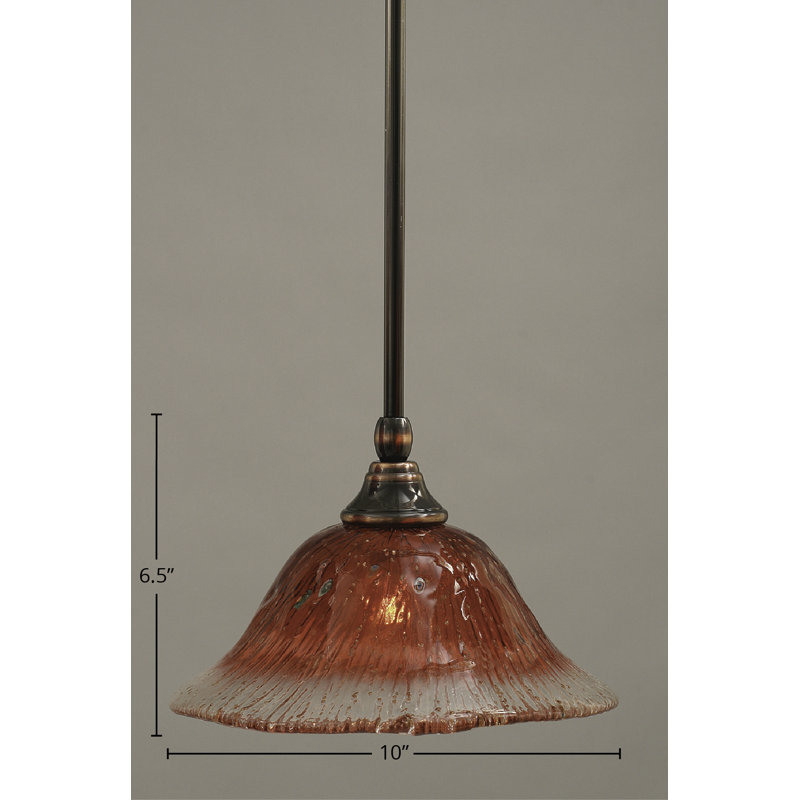 Stem Hung Mini Pendant With 10" Raspberry Crystal Glass, Black Copper