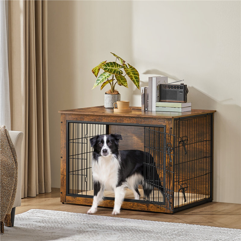 Metal Pet Crate with 2 Doors, Rustic Brown
