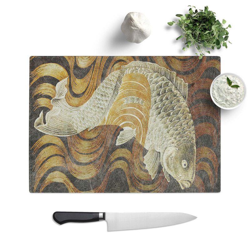 Tempered Glass a Carp Fish Swimming Upstream Chopping Board, 39 cm W x 28.5 cm L
